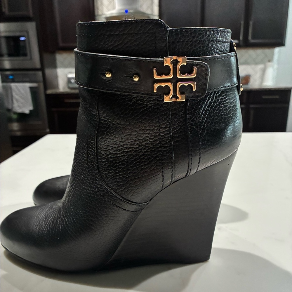 Black Leather Wedge Boots